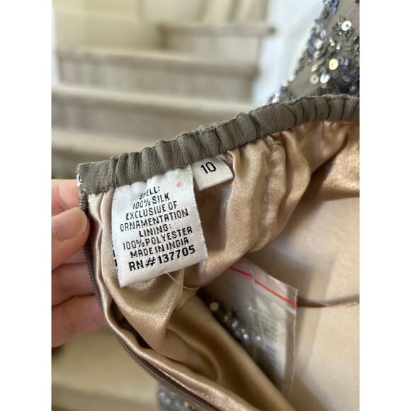 Vintage 90s NWT Shail K Taupe Silk Sequin Sweetheart Mini Dress - Picture 7 of 9